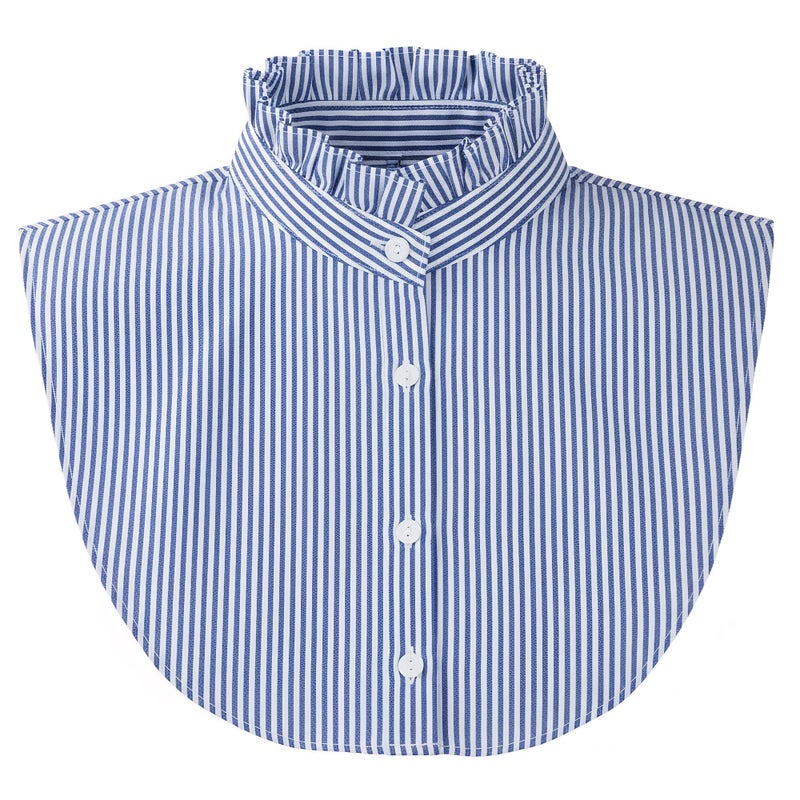 phnydreg Button Down Fake Collar Shirts Vertical Striped Ruffled Collar Fake Half Shirts for Women Blue - Image 1