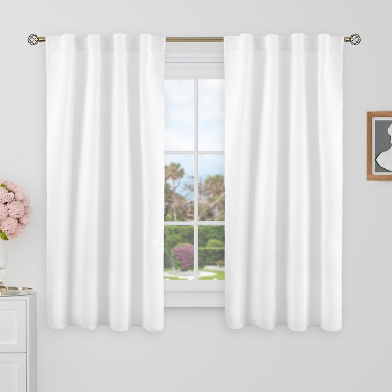 BGment 48 Inch Length Blackout Curtains - 38 x 48 inch Curtains Rod Pocket and Back Tab Thermal Insulated Room Darkening Curtains for Kitchen/Cafe Room  2 Window Panels  Pure White - Image 1