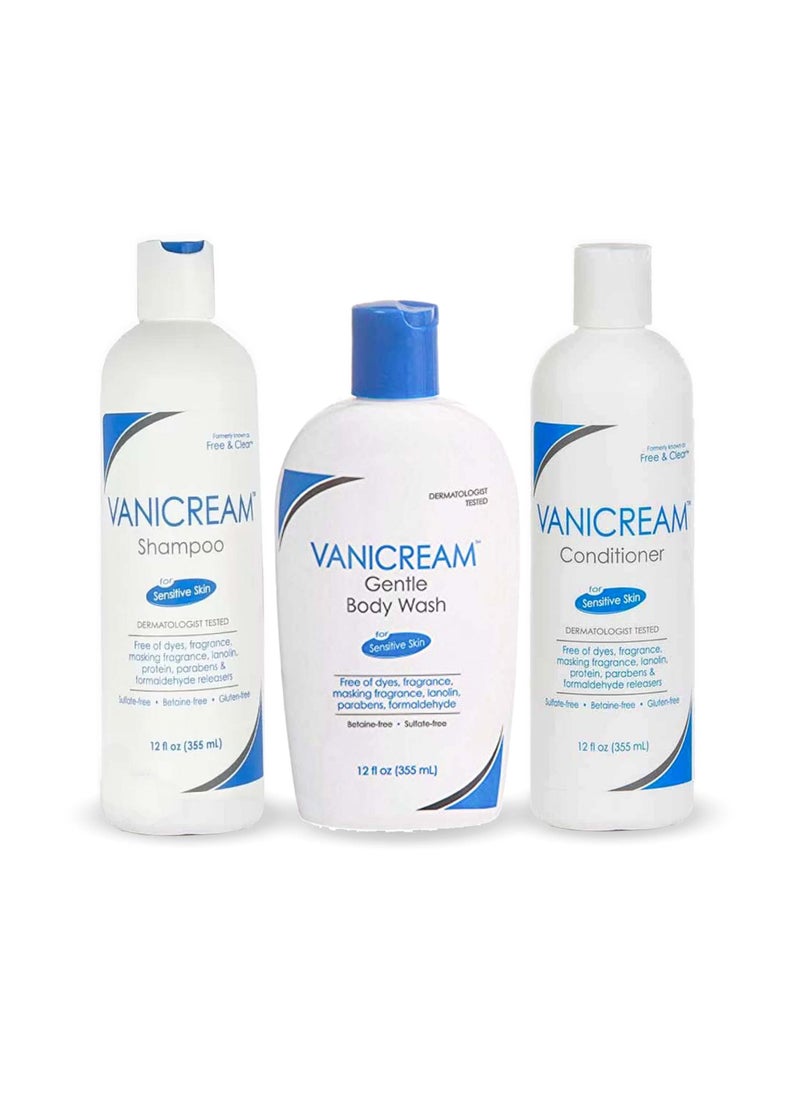 Vanicream Vanicream, Free and Clear Shampoo, Conditioner and Body Wash Set, For Sensitive Skin, Fragrance and Paraben Free - 12 Ounce 
