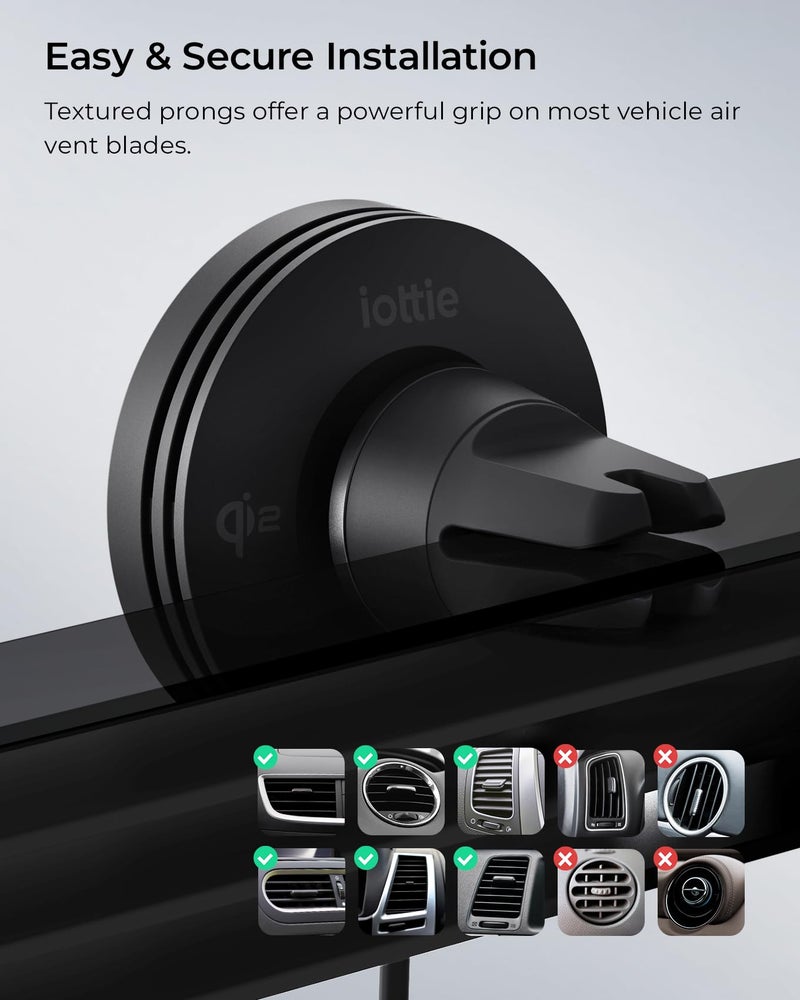 iOttie حامل سيارة شاحن لاسلكي صغير iOttie Velox Qi2 - متوافق مع MagSafe، حامل هاتف لمنافذ الهواء مع شحن بقوة 15 واط للهواتف الذكية المدعومة بـ Qi2 بما في ذلك iPhone 12 و 13 و 14 و 15 و 16. شاحن السيارة متضمن. - Image 4