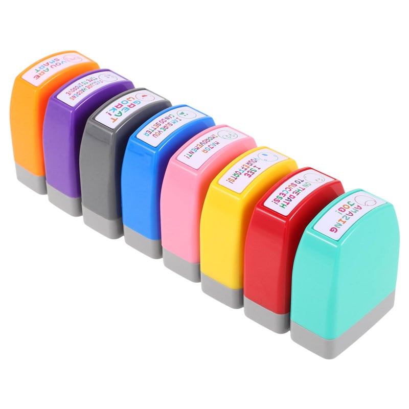 8 Pcs Teacher Stamp Set With Storage Box For Classroom Homework Feedback - Image 2