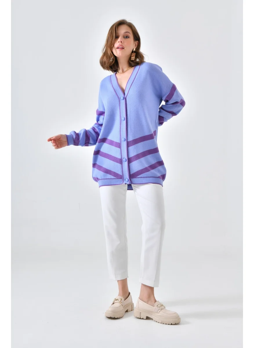 Garmi Ftz Women Women's Stripe Detail Cardigan Lilac