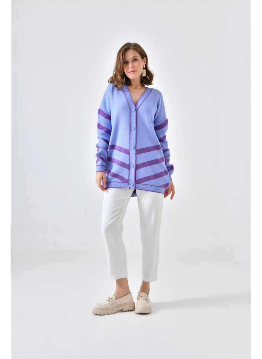 Garmi Ftz Women Women's Stripe Detail Cardigan Lilac