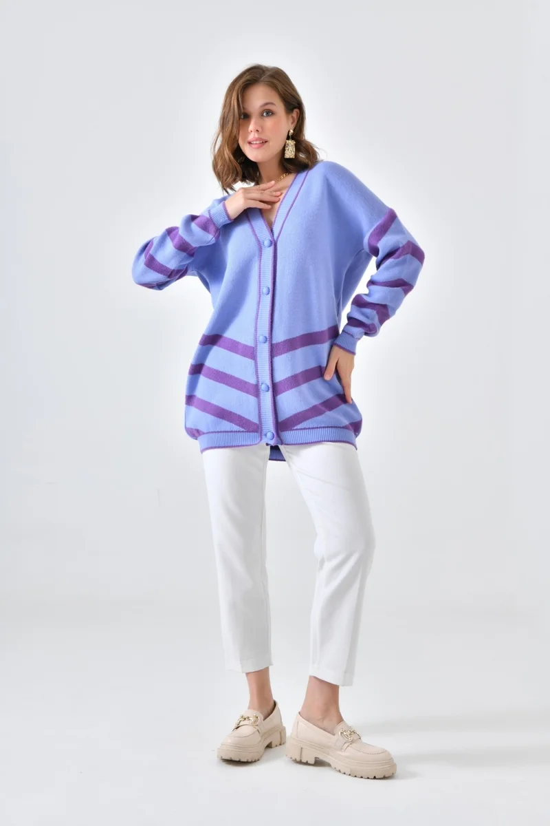 Garmi Ftz Women Women's Stripe Detail Cardigan Lilac
