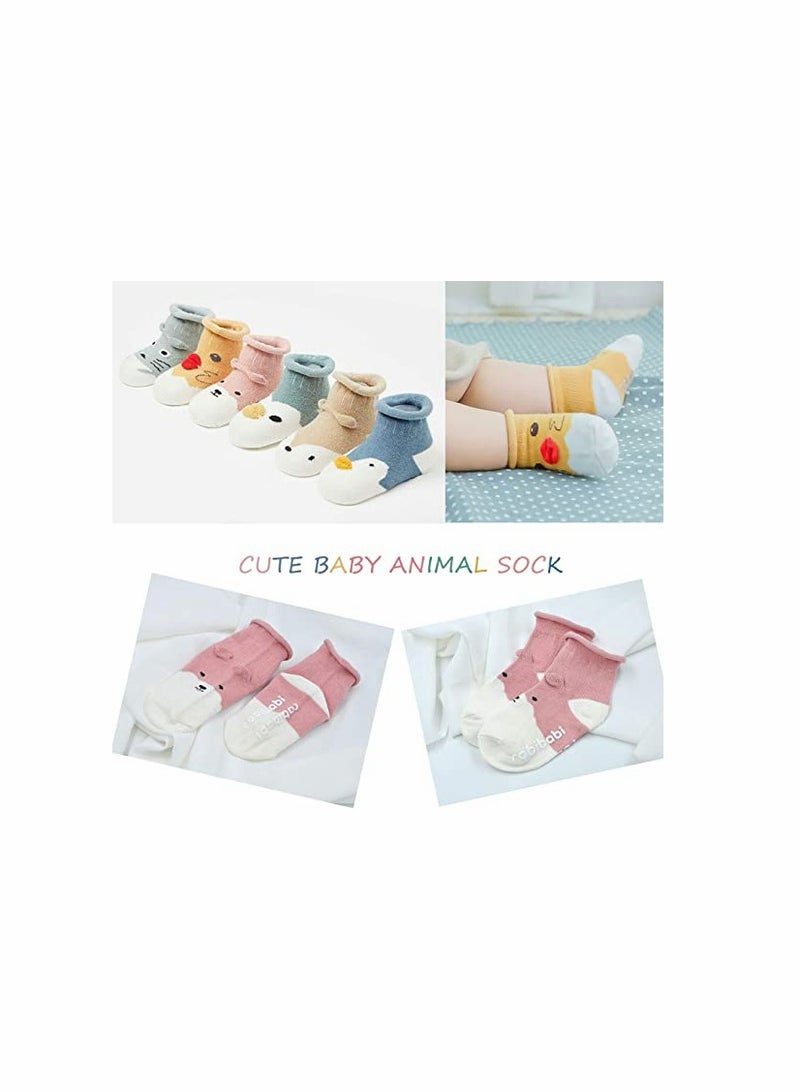 KASTWAVE 6 Pcs Baby Socks with Grip Non Skid Toddler Girls Cotton Ankle Sock Infant Boys Autumn and winter Cute Animal Slipper Socks for 1-3 Years Old Boys Girls Baby Newborn Infants Kids - Image 5