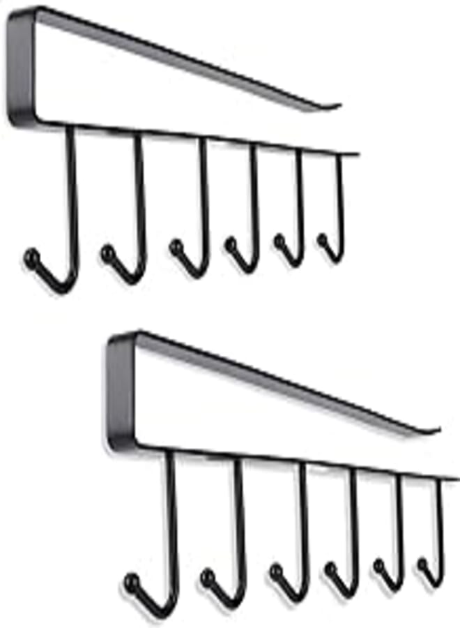 SHOWAY 2pcs Mug Hooks Cups Storage Hooks, Kitchen Utensil Ties Belts and Scarf Hanging Hook Rack Holder Under Cabinet Closet Without Drilling, Black, LC-MGH-BK