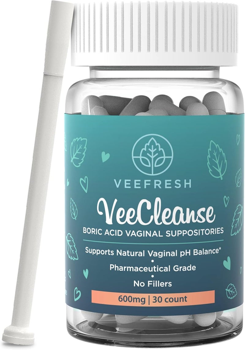 VeeFresh - VeeCleanse Boric Acid Vaginal Suppositories + Suppository Applicator - Vaginal pH Balance Suppositories - Vaginal Odor Control - Feel Fresh, Feminine and Confident - Image 1