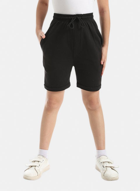 Black Short With Elastic Waist And Drawstrings_Black