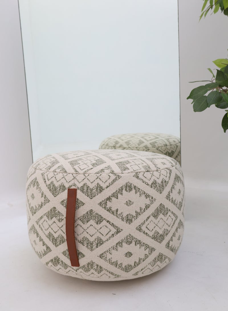 Ramsha Printed grey and white Color home Decor Pouf with handle Cotton seating Pouf– PF-190 pouf for living room  - Image 1