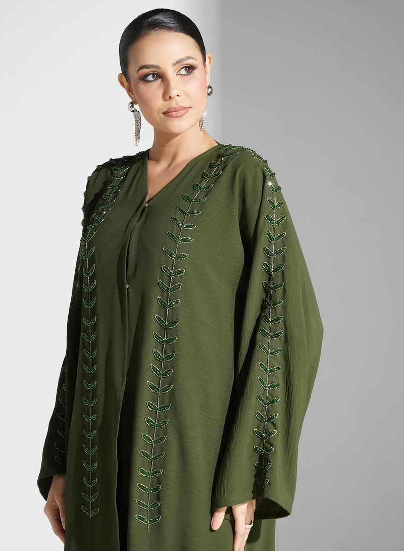 hayas closet Embellished Button Detail Abaya