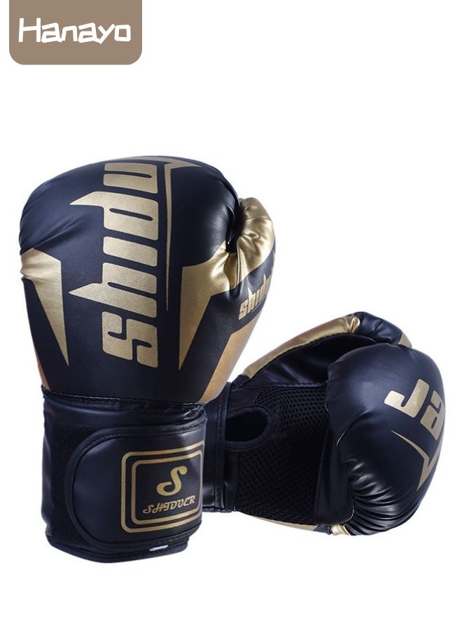 Hanayo Boxing Gloves Set 6oz Children Sports Boxing Gloves Muay Thai Kickboxing Training Gloves Breathable PU Leather Unisex Fighting Sports Boxing Gloves(Black) - Image 1