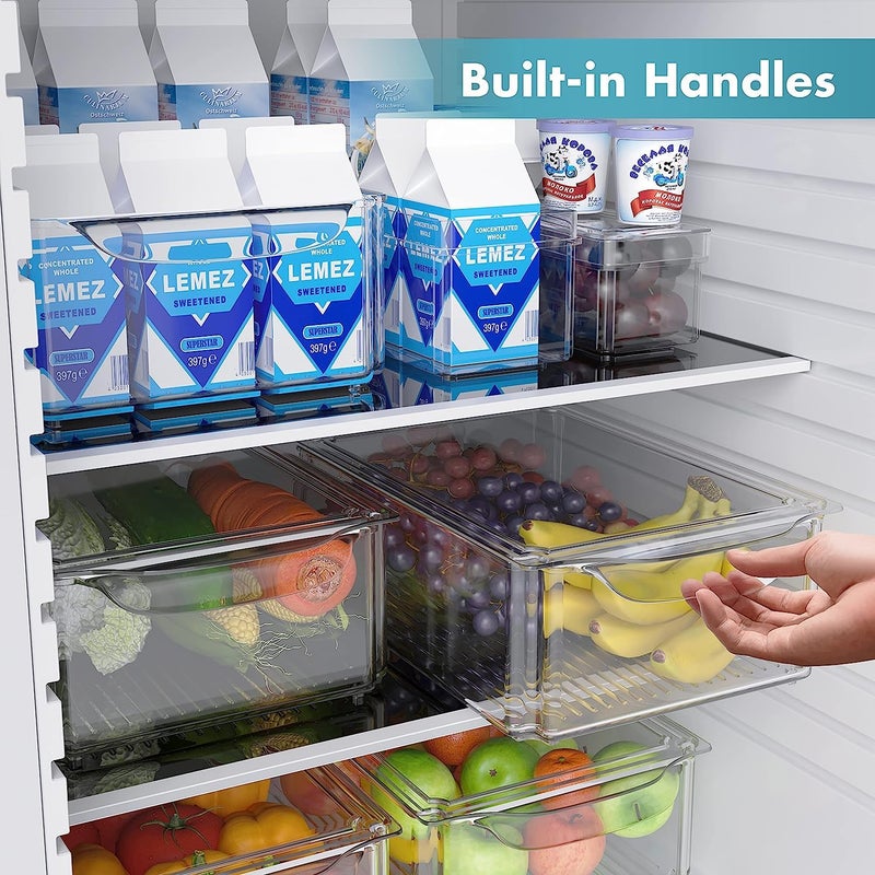 Snazzy Set Of 7 Fridge Organizer Stackable Refrigerator Organizer Bins with Lids Kitchen Organization and Storage Clear Plastic Storage Bins BPAFree Pantry Storage Bins for Food Drinks Vegetable - Image 4