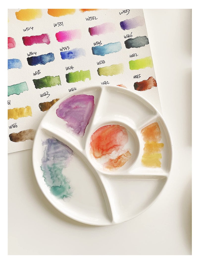 إكسفور Ceramic Artist Paint Pallet, Tray, Palette, Easy to Clean Porcelain Mixing Tray for Watercolor Gouache Painting, 6 Wells, 8 inch, White, Round - Image 3