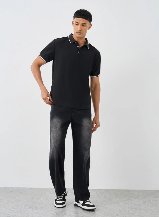 ستايلي Styli Regular Fit Polo T-Shirt with Contrast Tipping Detail
