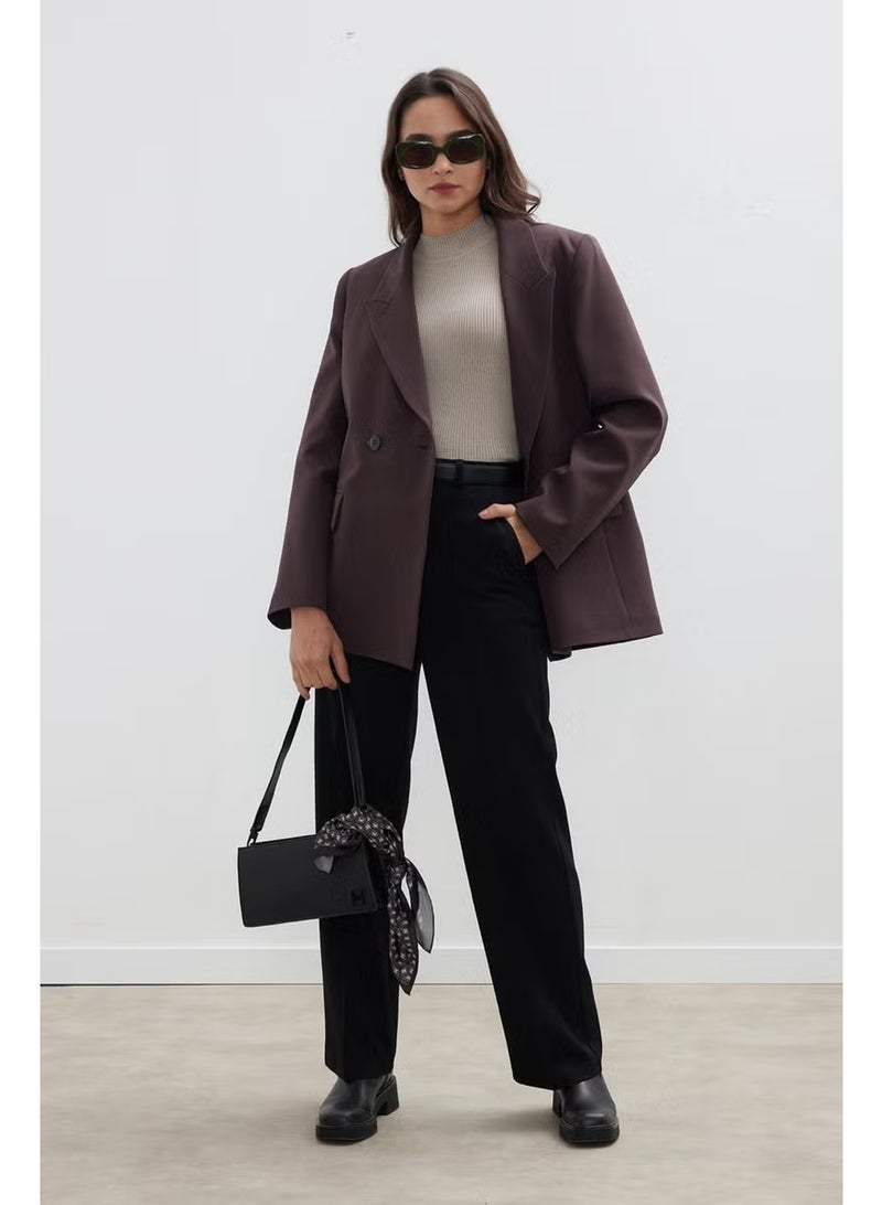 مانوكا Double Breasted Classic Blazer Jacket Bitter Brown