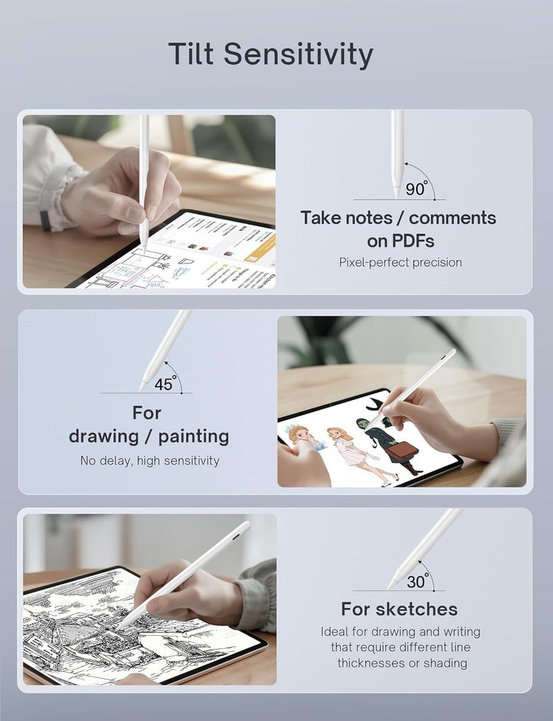 DIGIROOT Stylus Pen for iPad with Magnetic Wireless Charging, 15 Mins Fast Charging iPad Pen, Palm Rejection, Tilt Sensitivity Pencil Compatible with i-Pad Pro 11"/12.9", Air 4/5, Mini 6 - Image 5