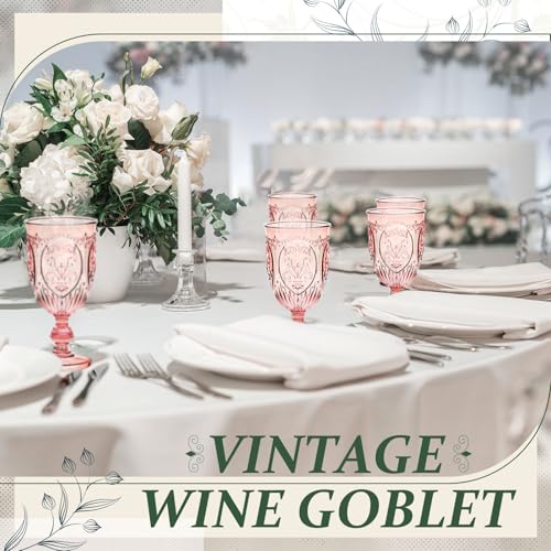 Wiwiqing 24 Pcs Plastic Goblets 7.5oz Vintage Goblet Plastic Wine Glasses Colored Retro Embossed Water Goblets for Wine Bar Juice Baby Shower Wedding Reception Grand Event Party (Pink) - Image 5