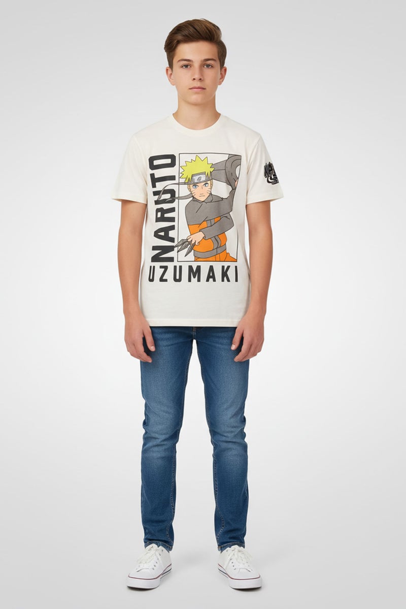 Naruto Kids Boy Crew Neck Short Sleeve Shippuden T-Shirt, Off White - Image 1