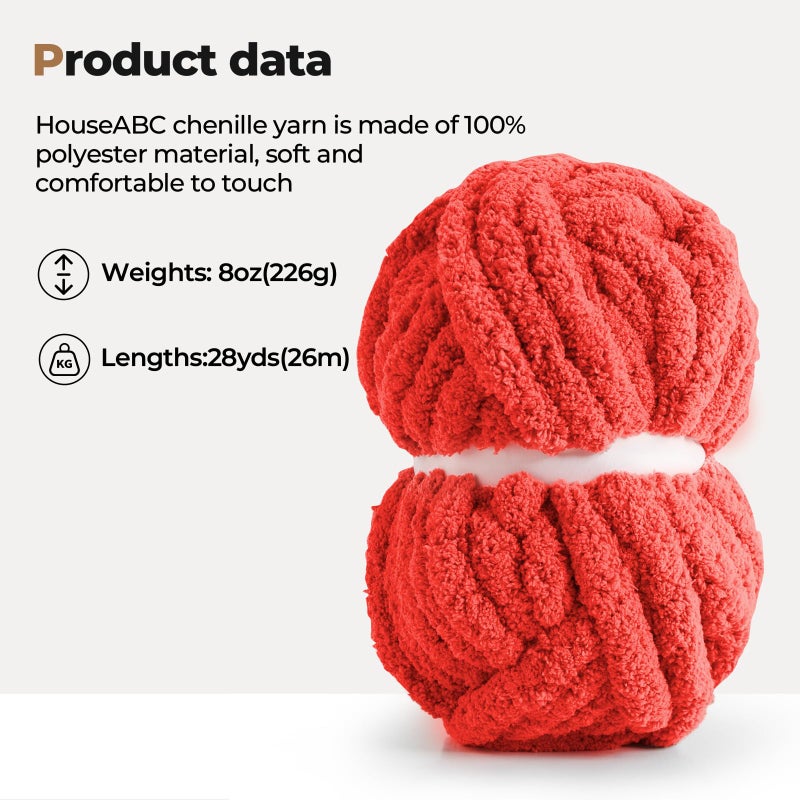 HouseABC Chunky Yarn for Hand Knitting Soft Jumbo Bulky Fluffy Chenille Yarn for Crocheting Blanket Scarf DIY 8 Pack (Red, 28yds, 8 Ounces Each) - Image 3