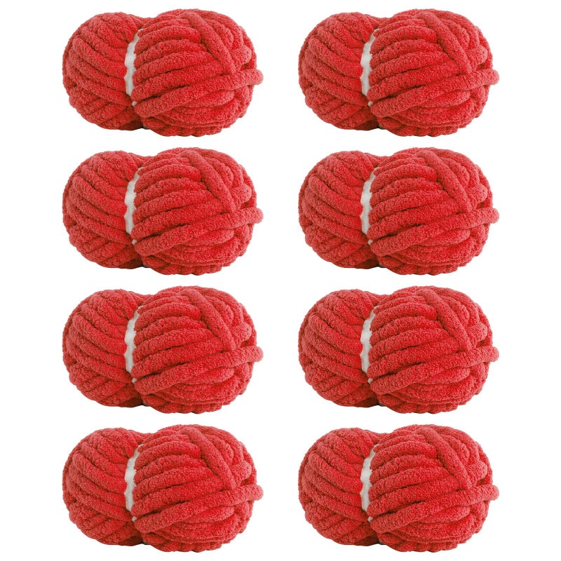 HouseABC Chunky Yarn for Hand Knitting Soft Jumbo Bulky Fluffy Chenille Yarn for Crocheting Blanket Scarf DIY 8 Pack (Red, 28yds, 8 Ounces Each) - Image 1