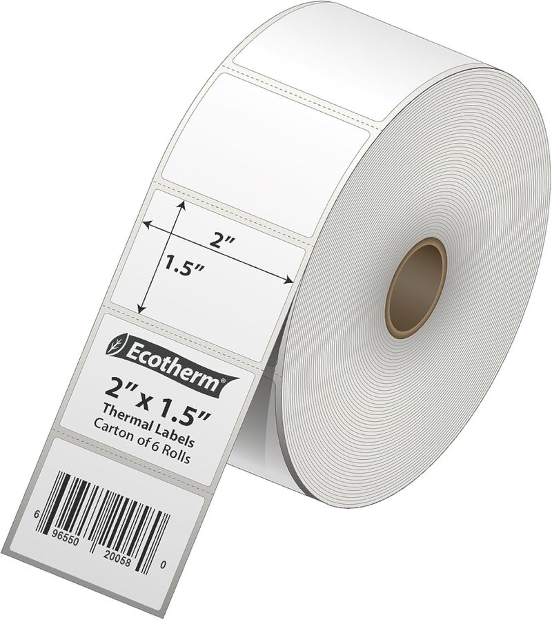 Ecotherm 2" x 1.5" Thermal Labels | 6 Rolls | 8220 Labels | fits Zebra, Munbyn, Rollo, Godex, Arkscan, iDPRT, Offnova Thermal Label Printers and More | Blank White Adhesive Stickers by - Image 2