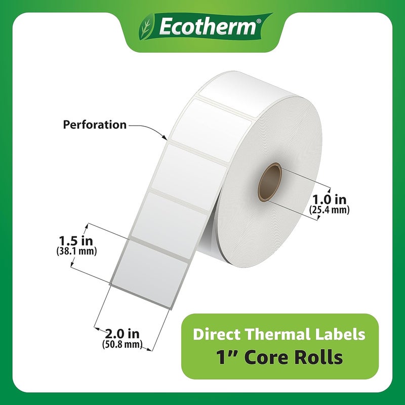 Ecotherm 2" x 1.5" Thermal Labels | 6 Rolls | 8220 Labels | fits Zebra, Munbyn, Rollo, Godex, Arkscan, iDPRT, Offnova Thermal Label Printers and More | Blank White Adhesive Stickers by - Image 3