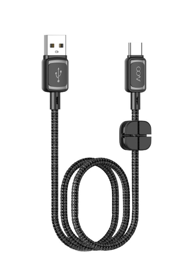 AVOO A cable from USB A to USB Type C with a fabric wire and high-quality (hook attachment), compatible with Samsung Galaxy devices, MacBook Pro, Switch, Huawei MateBook X Pro, and iPad Mini 6, 1 meter long, black color. - Image 3