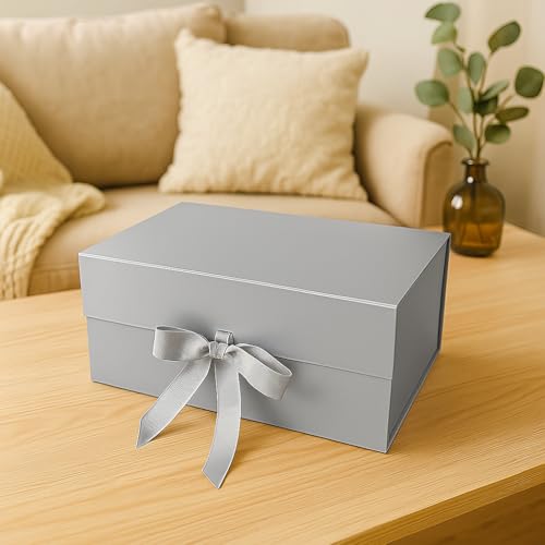 Awestuffs Gift Box Modern Folding Boxes with Ribbon Readymade Boxes for Gifting, Birthday, Parties, Festivals and Return Gifts (Size: Large) (Colour: Silver) (23 x 16 x 10 cm) (Set of 1) - Image 3