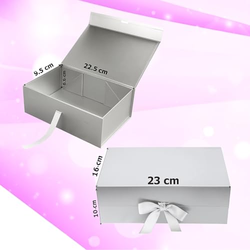 Awestuffs Gift Box Modern Folding Boxes with Ribbon Readymade Boxes for Gifting, Birthday, Parties, Festivals and Return Gifts (Size: Large) (Colour: Silver) (23 x 16 x 10 cm) (Set of 1) - Image 5