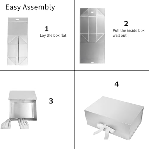 Awestuffs Gift Box Modern Folding Boxes with Ribbon Readymade Boxes for Gifting, Birthday, Parties, Festivals and Return Gifts (Size: Large) (Colour: Silver) (23 x 16 x 10 cm) (Set of 1) - Image 2