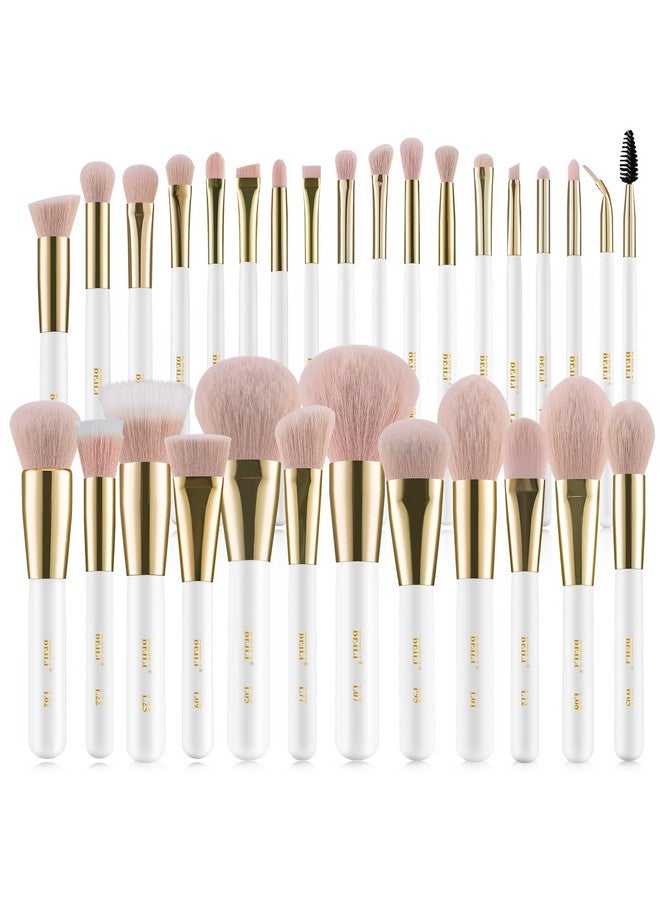 BEILI Makeup Brushes 30Pcs Professional Makeup Brush Set Premium Pink Vegan Synthetic Kabuki Foundation Blending Brush Face Powder Blush Concealers Eye Shadows Make Up Brush Set (White/Rose Gold) - Image 1