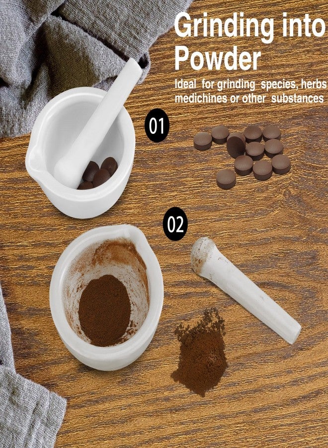 روموا طقمين صغيرين من الهاون والمدقة الخزفية، مطحنة أعشاب خزفية، وعاء طحن، وعاء خلط وطحن للمطبخ مع قطعتين من الفرش للتوابل والسمسم والأعشاب والأدوية (60 مم). - Image 3