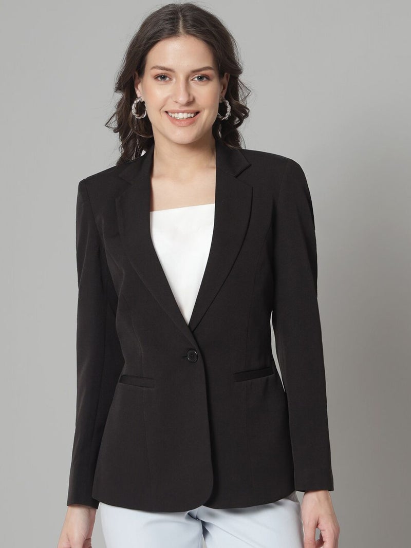 Powersutra Black Regular Fit Stretch Blazer for Women - Image 1