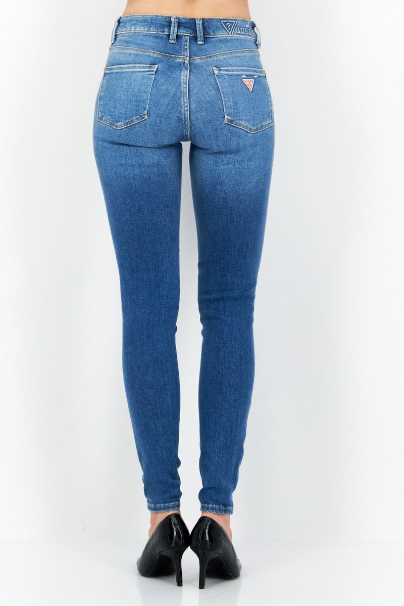 GUESS Women Skinny Fit Washed Denim Jeans, Blue - Image 3