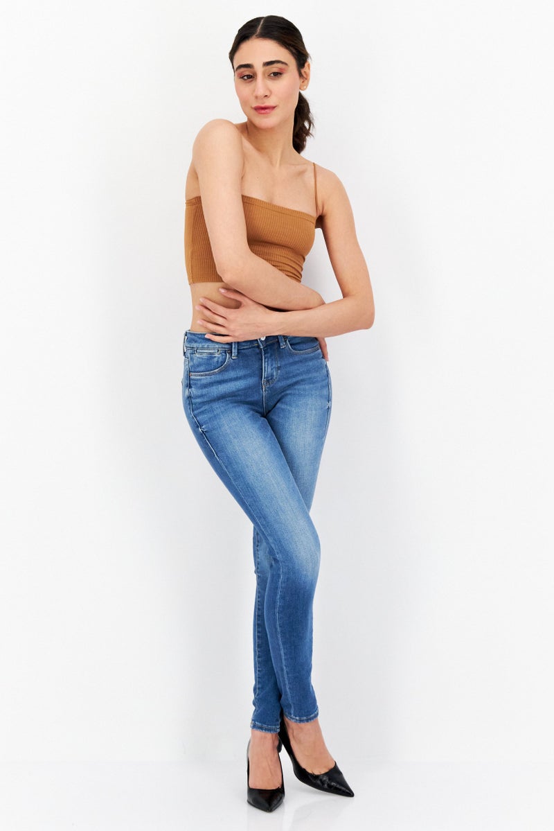 GUESS Women Skinny Fit Washed Denim Jeans, Blue - Image 4