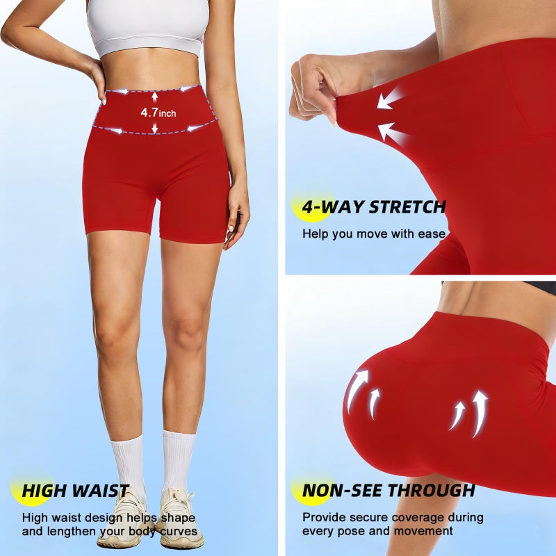 FULLSOFT High Waisted Biker Shorts for Women-5" Tummy Control Fitness Athletic Workout Running Yoga Cycling Gym Soft Spandex Shorts Women Sales Gifts Women's Clothing Outfits(Red,Large-X-Large) - Image 5