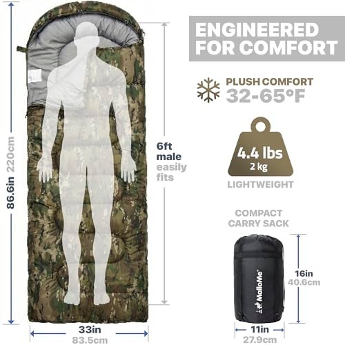 MalloMe Sleeping Bags for Adults Cold Weather & Warm - Backpacking Camping Sleeping Bag for Kids 10-12, Girls, Boys - Lightweight Compact Camping Essentials Gear Accessories Hiking Sleep Must Haves - Image 3