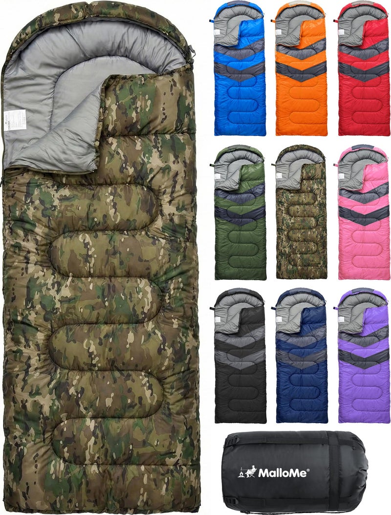MalloMe Sleeping Bags for Adults Cold Weather & Warm - Backpacking Camping Sleeping Bag for Kids 10-12, Girls, Boys - Lightweight Compact Camping Essentials Gear Accessories Hiking Sleep Must Haves - Image 1