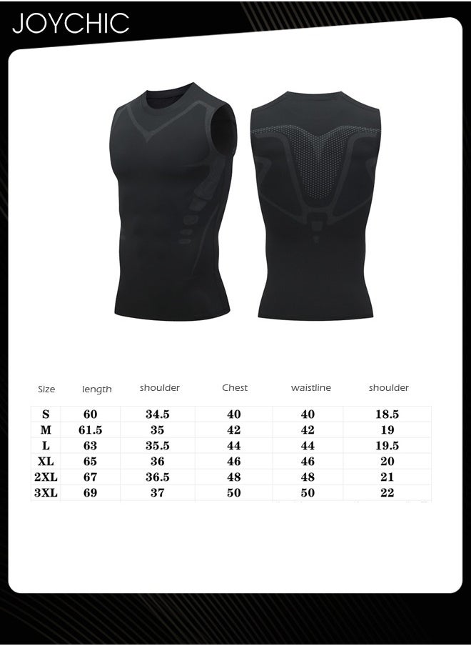 Joychic - Men Sports Vest Quick-drying and Breathable High-elastic Tights Fitness Basketball Running Training Wide Shoulder T-shirt for All Seasons Black - Image 1