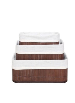 Generic Bamboo Storage Basket Set of 3  with Fabric Liner Square shape  - Brown  - Image 1