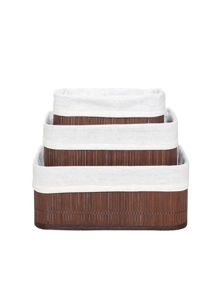 Generic - Bamboo Storage Basket Set of 3  with Fabric Liner Square shape  - Brown - Image 1