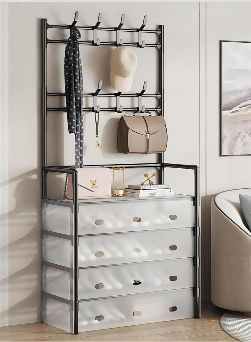 DubaiGallery 5-Layer Hall Tree with Metal Clothes Rail, Shoe Rack for Front Door Entrance, Entrance Shoe Rack with Coat Rack Multi-functional Entryway Storage Organizer for Home, Hallway, Bedroom - Image 1