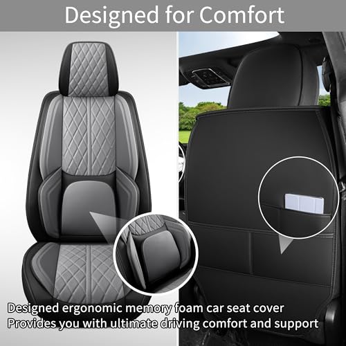 DuDuWang Car Seat Cover Custom Fit for Ford F150 2009-2025 Faux Leather Seat Cover Set Compatible with Crew Quad Regular Cab Pickup Truck Cushions (Black & Grey, Front Seat) - Image 5