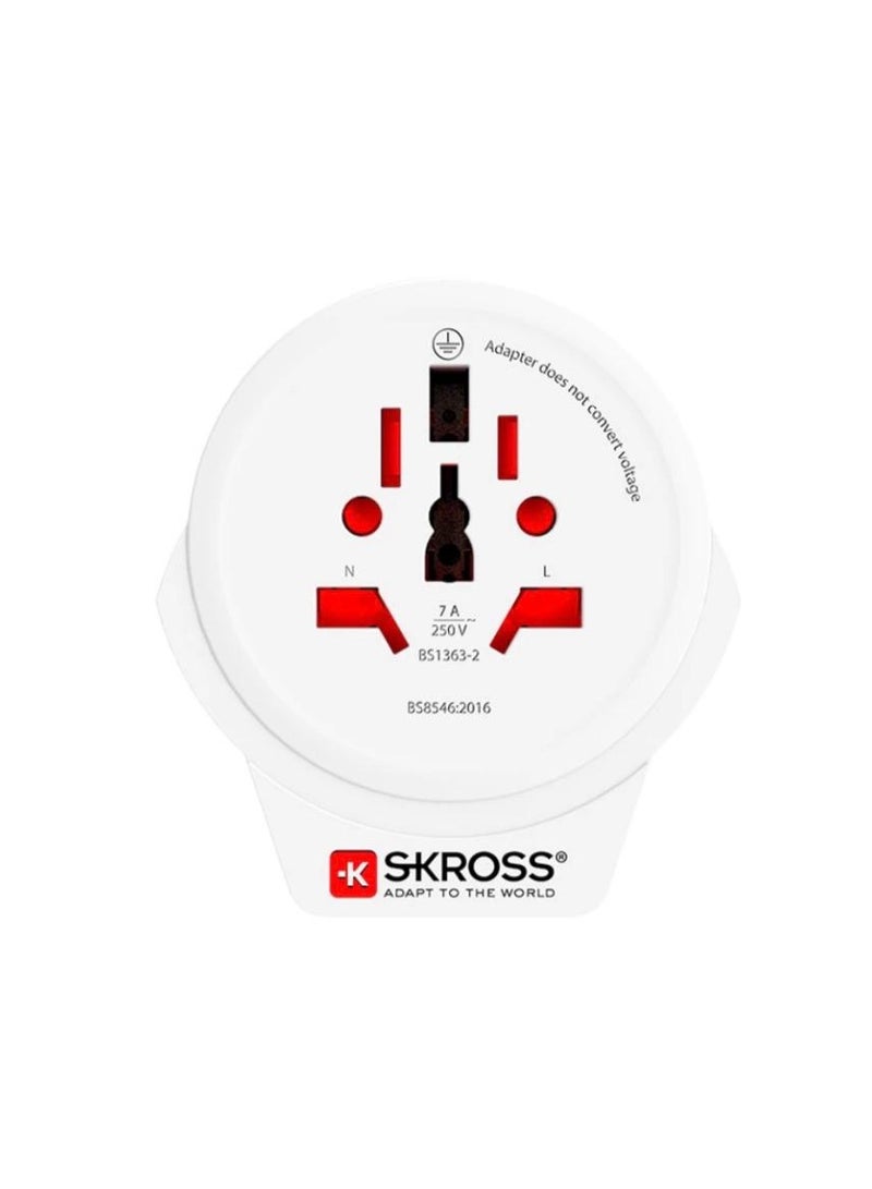 SKROSS World to UK Travel Adapter with USB-A Charging Port, 7A 250V Universal Plug Adapter for UK, UAE, Saudi Arabia, Singapore, Hong Kong & More, 12W USB Charger, White - Image 1