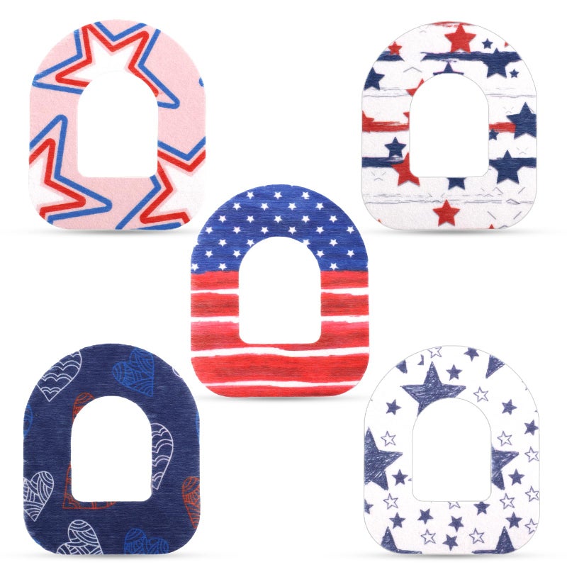 XIHIRCD 25pcs Adhesive Patches for Omnipod, 4th of July Independence Day CGM Patch Protector Waterproof Overpatch Sweatproof Tape Pre-Cut Sensor Sticker Cover Compatible with Omnipod 5 Over Patch (5 Styles) - Image 1