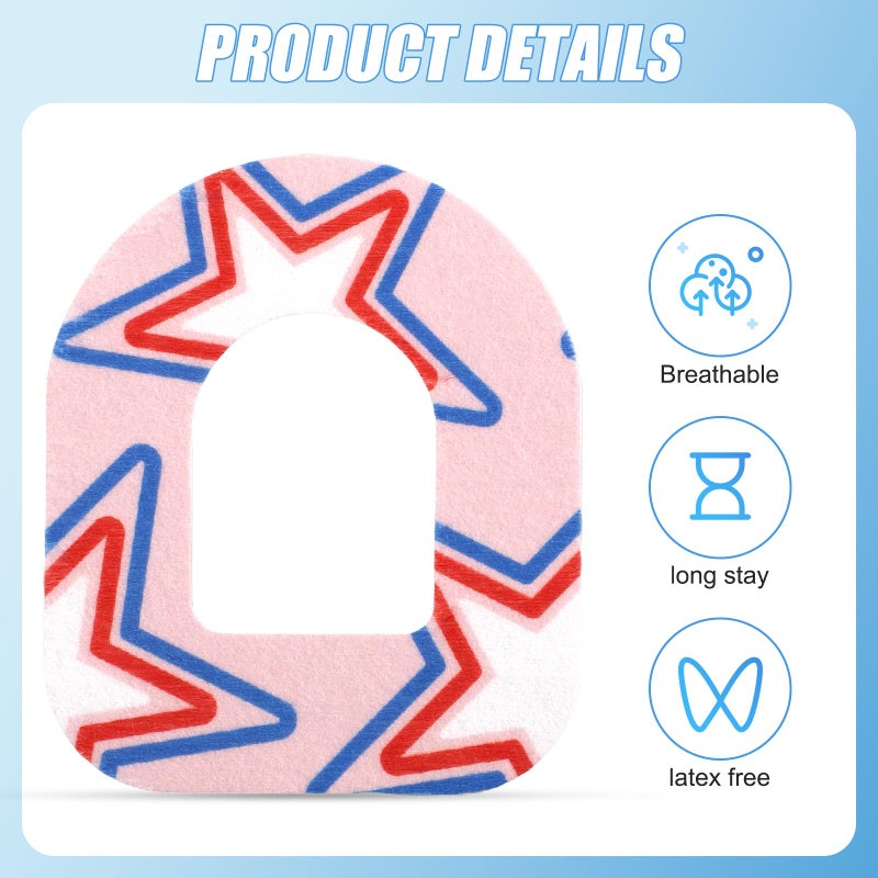 XIHIRCD 25pcs Adhesive Patches for Omnipod, 4th of July Independence Day CGM Patch Protector Waterproof Overpatch Sweatproof Tape Pre-Cut Sensor Sticker Cover Compatible with Omnipod 5 Over Patch (5 Styles) - Image 4