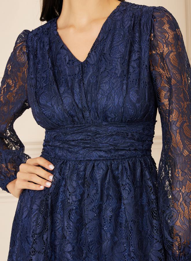 Styli Lace Detail Bishop Sleeve Tiered Midi Dress  - Image 3