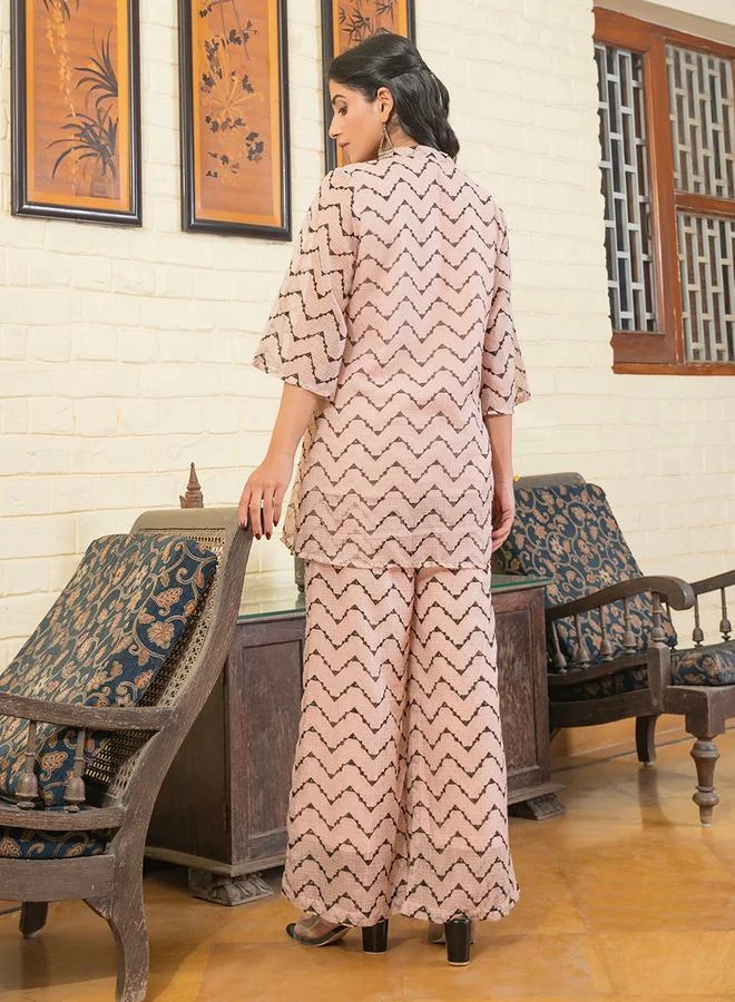 sanskrutihomes All Over Print Kurta & Wide Leg Pants Set by Styli