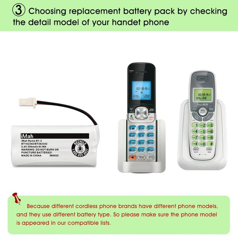iMah BT162342/BT262342 Cordless Phone Batteries Compatible with VTech CS6409 CS6419 CS6429 CS80100 AT&T CL81101 EL5210 EL52400 Handset Telephone (Pack of 3) - Image 5