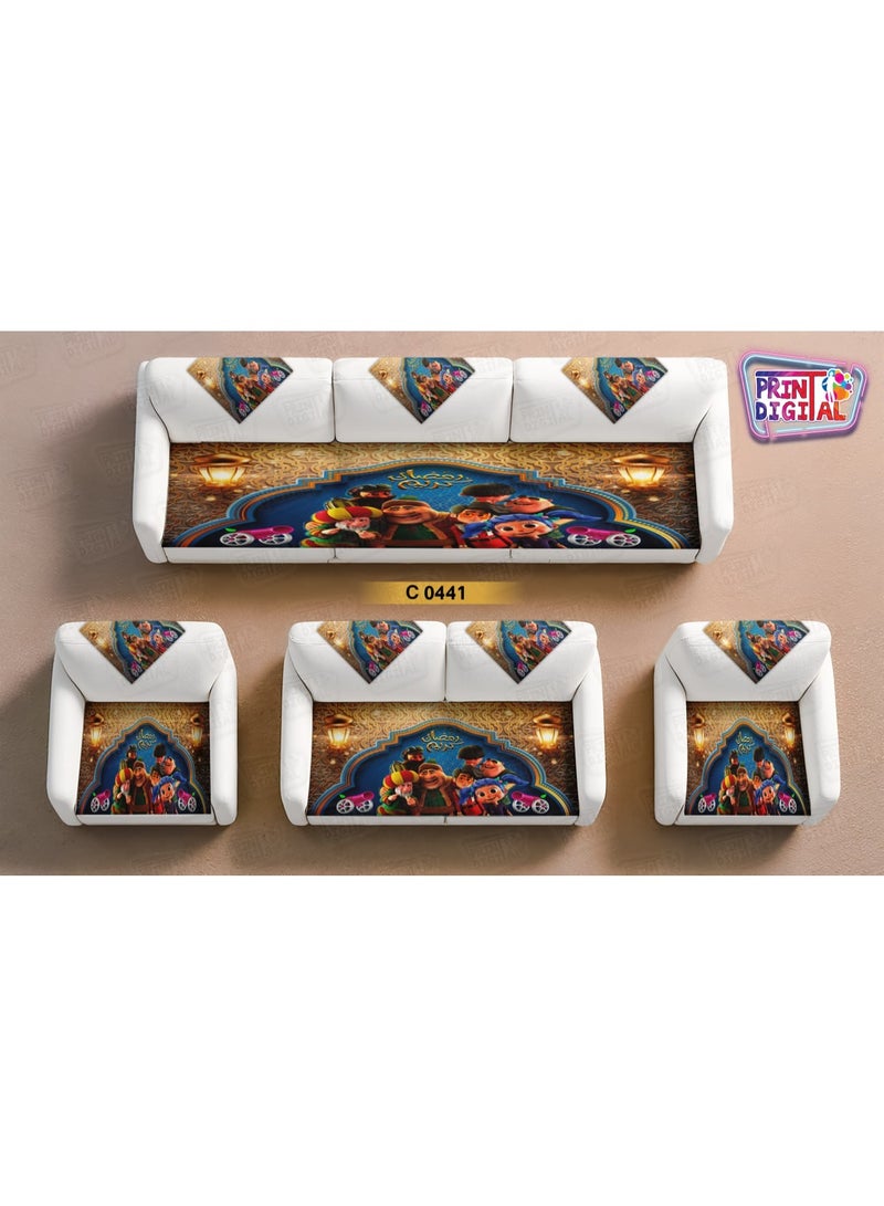 عام طقم  بياضات رمضان قطيفة طباعة ديجيتال 10قطع ( كنبة 3 - كنبة 2 - 2 كرسى - 6 ق مناديل  )